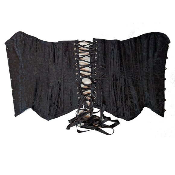 Black Rose and Dragon Brocade boned and laced corset size M-L - Picture 4 of 9